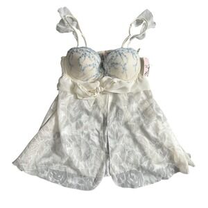 Babydoll Chemise Inner Secrets Ivory Floral Jacquard 2 Pc Thong Set Womens Large